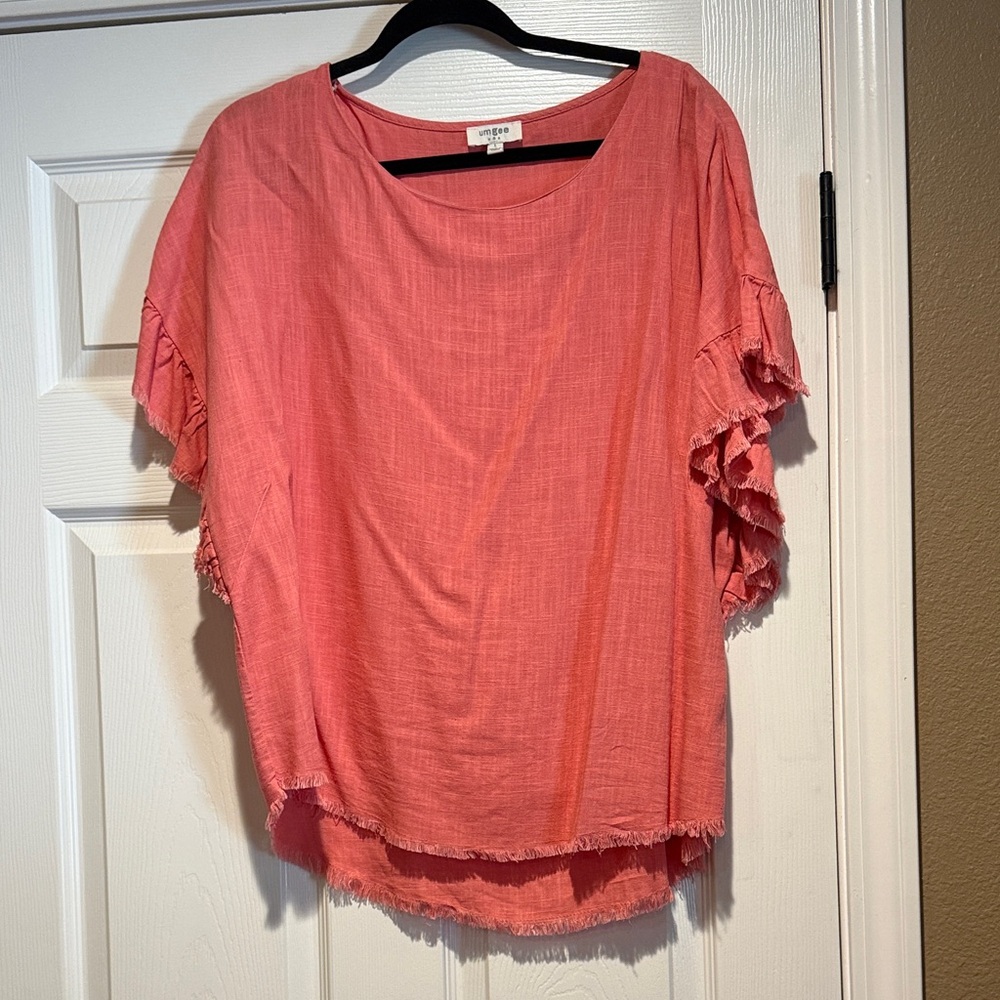 Umgee Coral Ruffle Sleeve Blouse